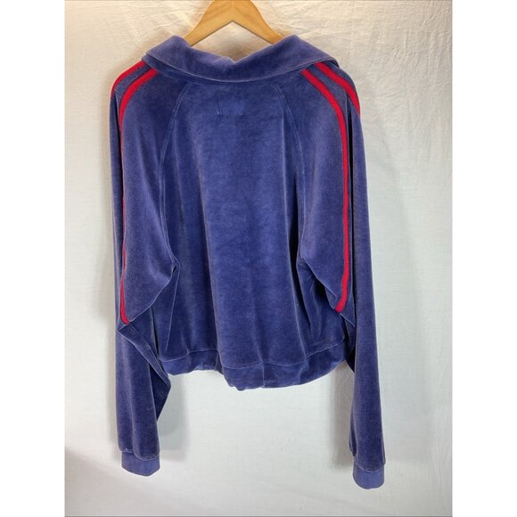 Free People Movement Sweatshirt Velour Cropped Oversized 1/2 zip boxy Blue sz LG - Picture 2 of 11